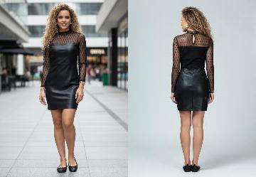 Vestido Preto com Gola Alta e Transpar�ncia