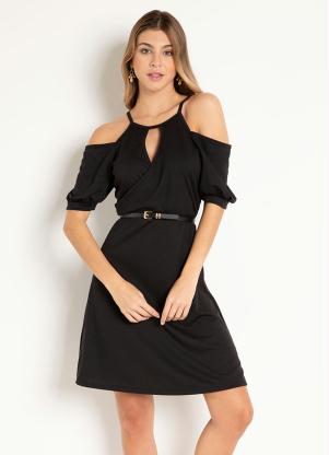 Vestido (Preto) com Gota no Decote Frente Vestido (Preto) com Gota no Decote Frente