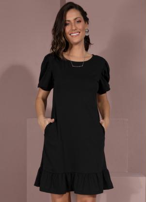 Vestido (Preto) com Mangas Bufantes