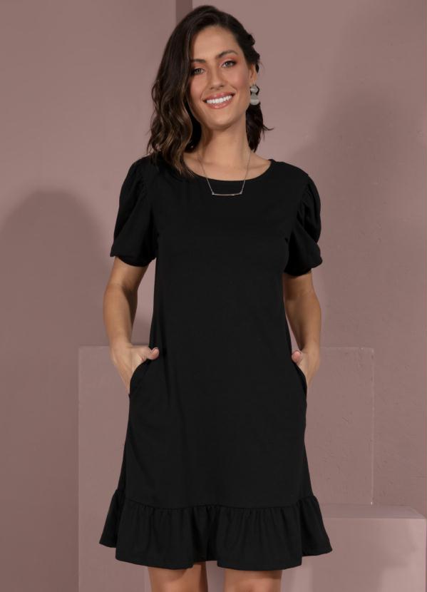 Vestido (Preto) com Mangas Bufantes