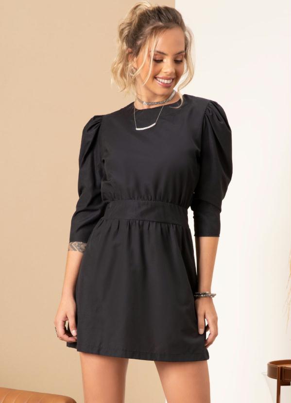 Vestido (Preto) Curto com Mangas Bufantes