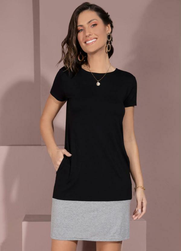 Vestido (Preto e Mescla) com Bolsos Vestido (Preto e Mescla) com Bolsos