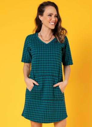 Vestido (Preto e Verde) com Bolso Canguru