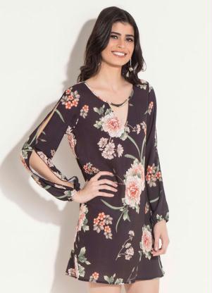 Vestido Quintess Curto (Floral Preto)