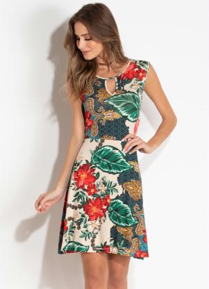 Vestido Quintess (Estampado) com Vazado no Decote Vestido Quintess (Estampado) com Vazado no Decote