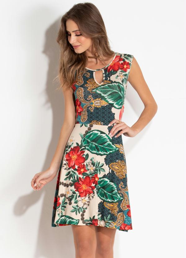 Vestido Quintess (Estampado) com Vazado no Decote Vestido Quintess (Estampado) com Vazado no Decote