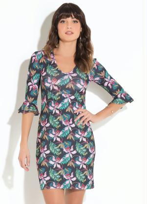 Vestido Quintess (Floral) com Babado nas Mangas