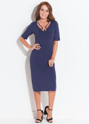 Vestido Quintess (Marinho) com Tiras e Argola Vestido Quintess (Marinho) com Tiras e Argola