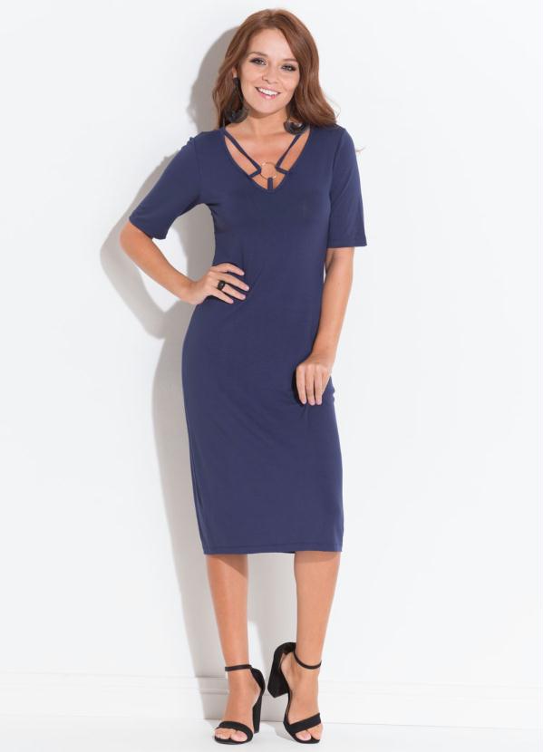 Vestido Quintess (Marinho) com Tiras e Argola Vestido Quintess (Marinho) com Tiras e Argola