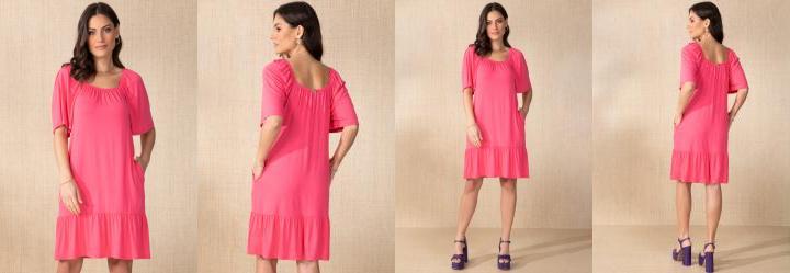 Vestido Rosa com Babado na Barra