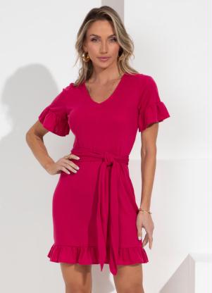 Vestido (Rosa) com Faixa para Amarrar