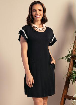 Vestido Soltinho (Preto) com Detalhe nas Mangas