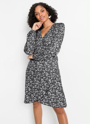 Vestido Transpassado Estampa Liberty(Floral/Preto)