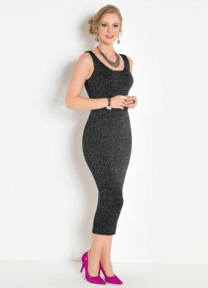 Vestido Tubinho(Preto) com Fios Metalizados