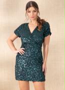 Vestido Verde em Paet� Transpassado