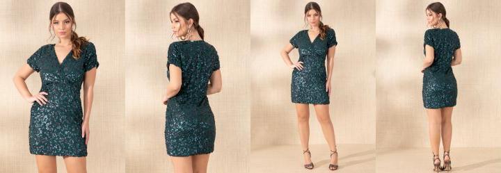 Vestido Verde em Paet� Transpassado