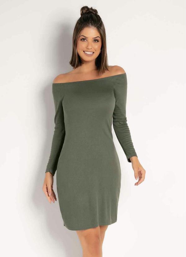 Vestido (Verde Militar) Ombro a Ombro com Mangas