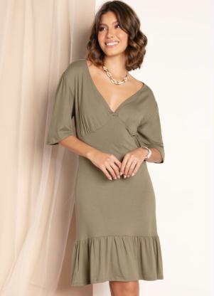 Vestido (Verde Oliva) com Babados na Barra Vestido (Verde Oliva) com Babados na Barra