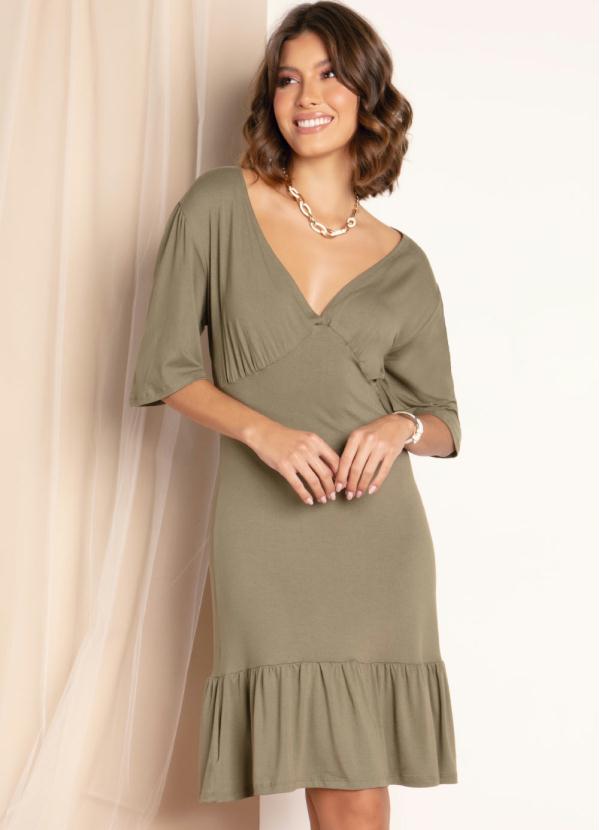 Vestido (Verde Oliva) com Babados na Barra Vestido (Verde Oliva) com Babados na Barra