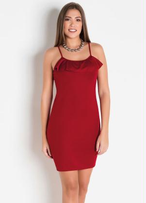 Vestido (Vermelho) Tubinho com Al�a e Babado