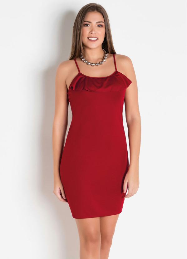 Vestido (Vermelho) Tubinho com Al�a e Babado