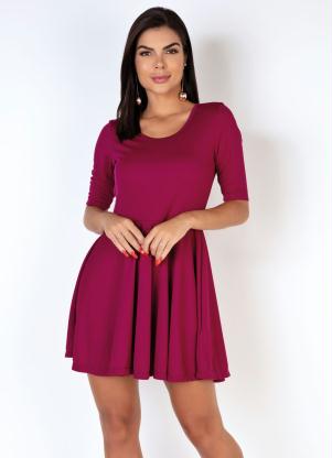 Vestido (Vinho) God� e Mangas 3/4