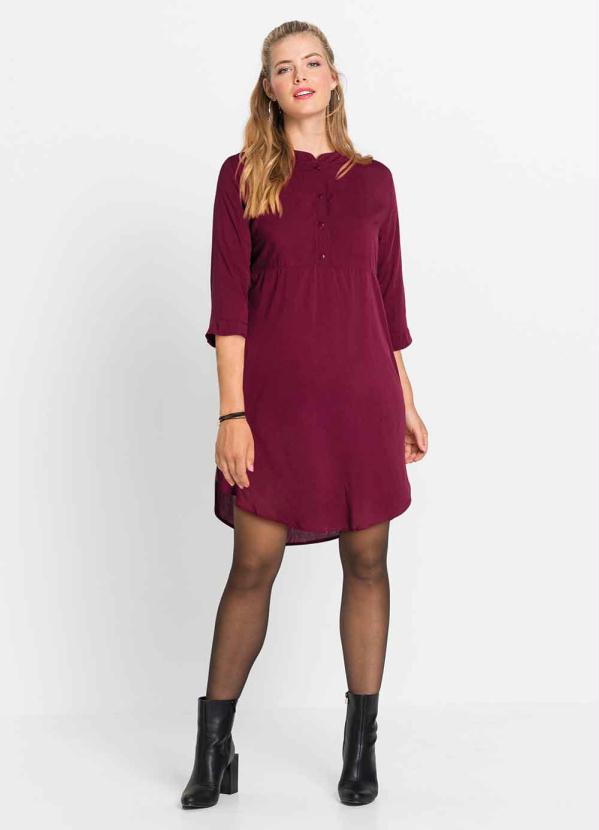 Vestido Viscose com Peitilho e Mangas 7/8 (Bord�)