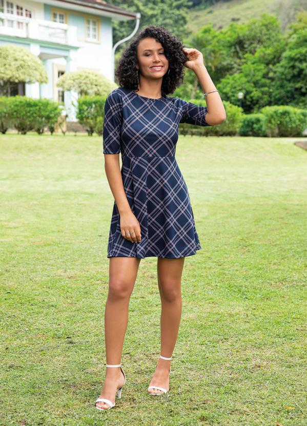 Vestido (Xadrez) com Mangas 3/4
