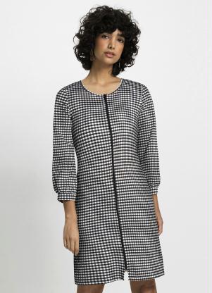 Vestido Xadrez com Z�per Frontal (Vichy Preto)