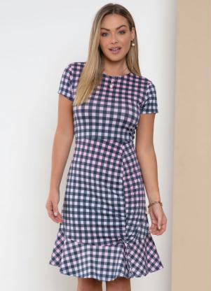 Vestido (Xadrez Degrad�) com Franzidos