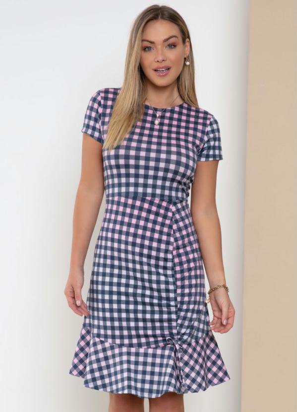 Vestido (Xadrez Degrad�) com Franzidos