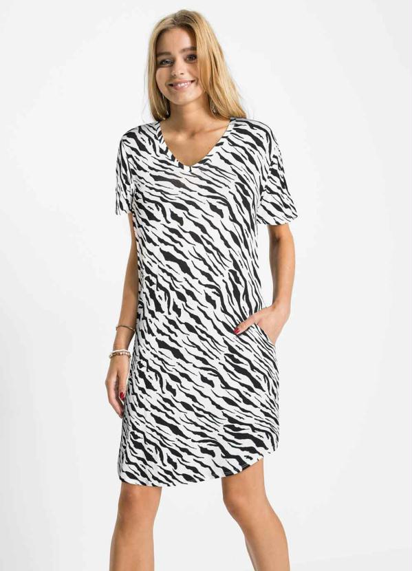Vestido Zebra com Bolsos (Preto/Off White)