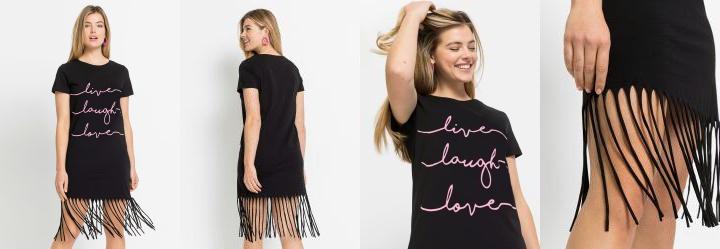 Vestido com Tiras na Barra Manga Curta Preto