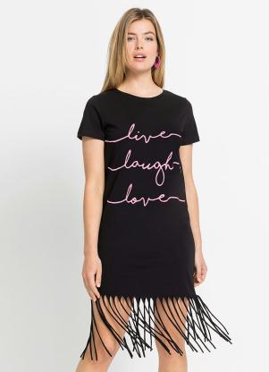 Vestido com Tiras na Barra Manga Curta (Preto)