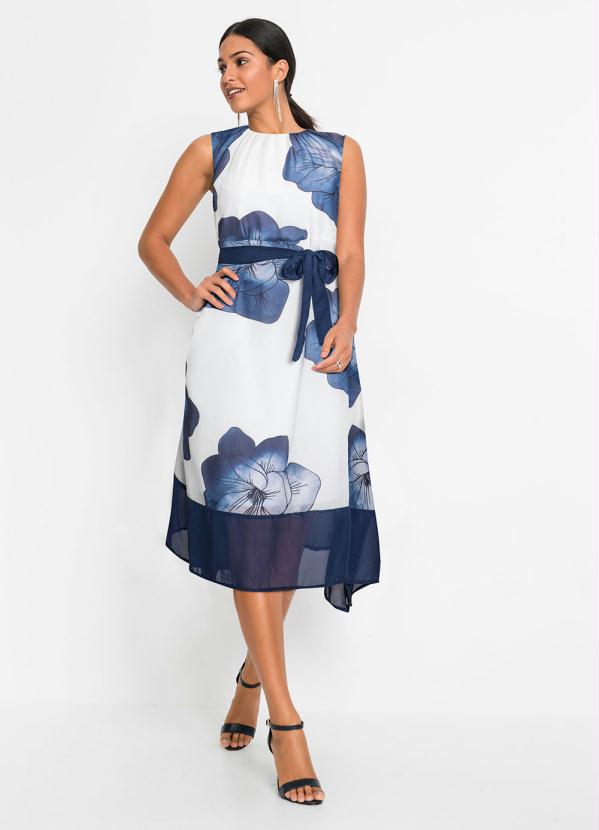 Vestido Midi Assim�trico (Floral Azul)