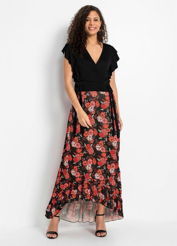 Vestido Decote Transpassado e Babado (Floral Dark) Vestido Decote Transpassado e Babado (Floral Dark)