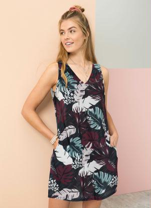 Vestido Decote V (Folhagem Roxo)