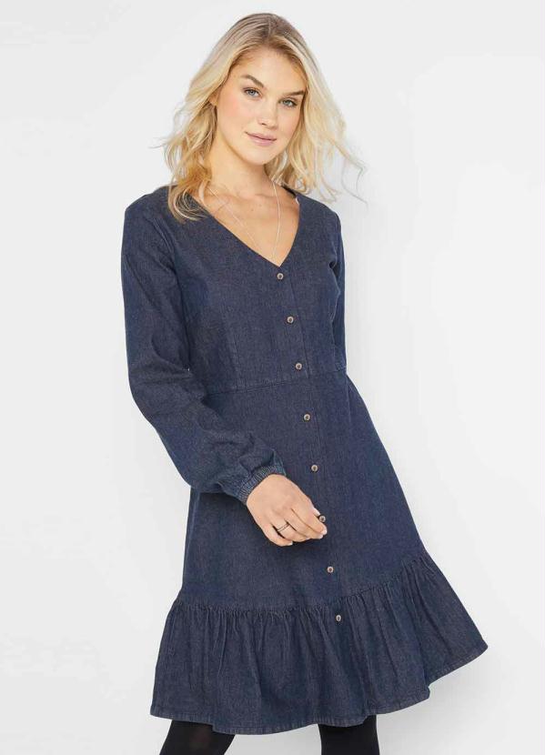 Vestido Jeans Mangas Longas (Azul Escuro)