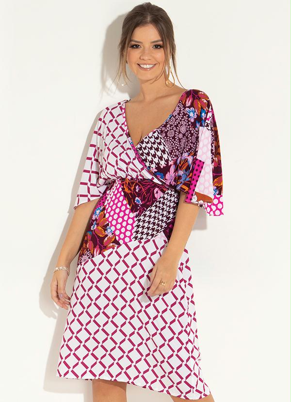 Vestido (Branco e Pink) com Elástico na Cintura Vestido (Branco e Pink) com Elástico na Cintura