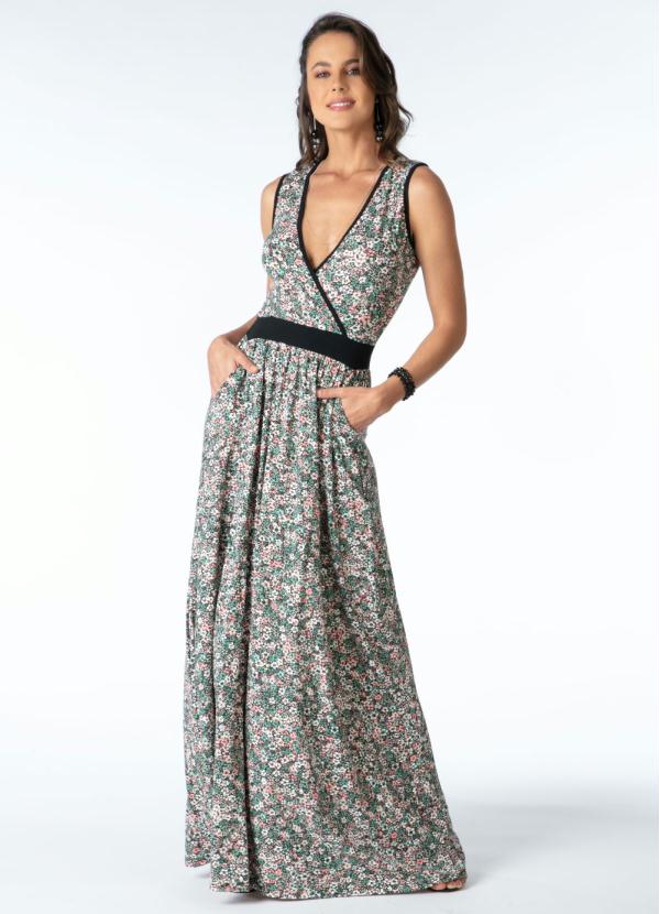 Vestido com Decote Transpassado (Floral Verde) Vestido com Decote Transpassado (Floral Verde)