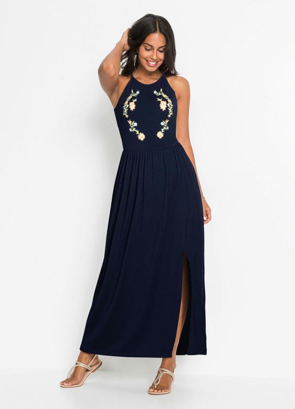 Vestido com Fenda (Azul Marinho)