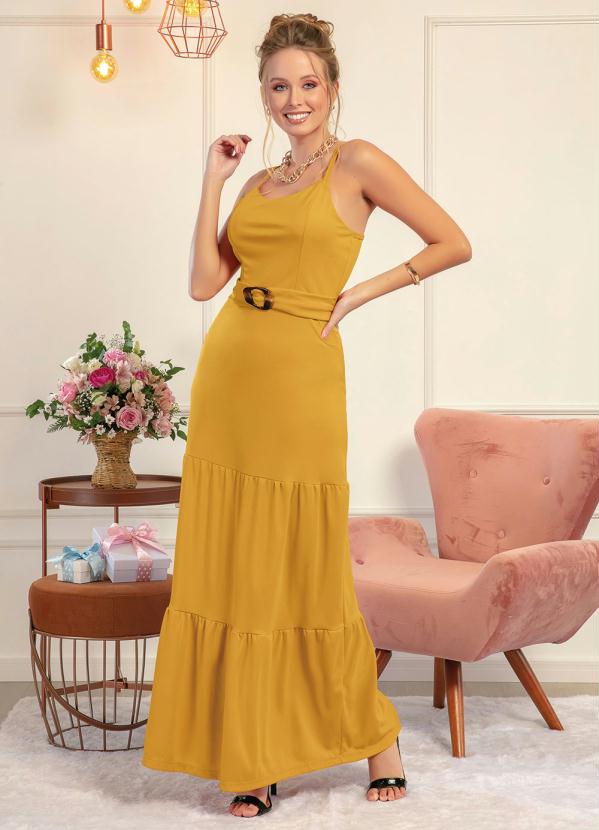 Vestido com Recorte Tr�s Marias (Mostarda)