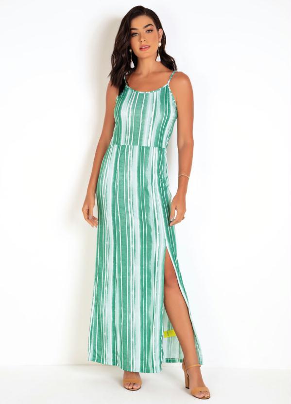 vestido verde com fenda