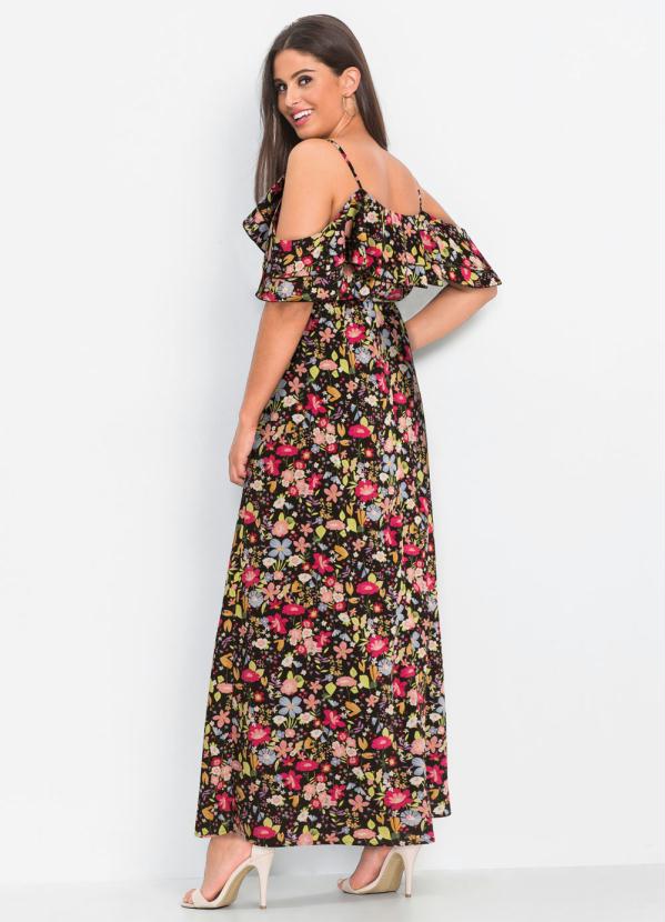 vestido estampado floral longo