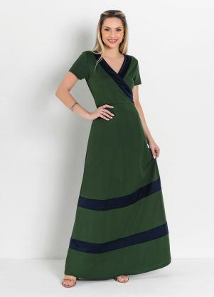 Vestido Evasê (Verde e Marinho ) Moda Evangélica Vestido Evasê (Verde e Marinho ) Moda Evangélica