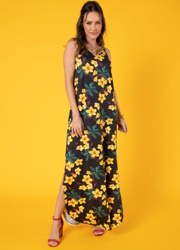 Vestido (Flor Amarela) com Bolsos