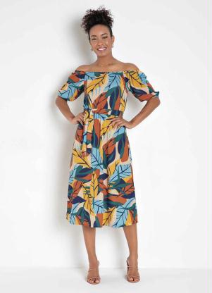 Vestido (Folhas Color) com Faixa Vestido (Folhas Color) com Faixa