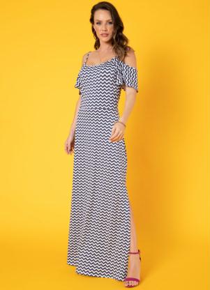 Vestido (Geom�trico) com Fenda e Ombros Vazados