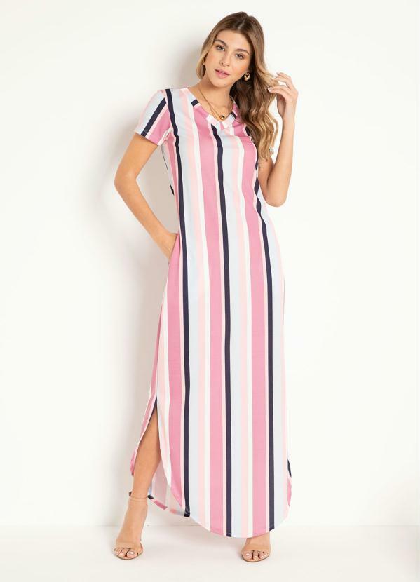 Vestido (Listras Colorida) com Bolsos