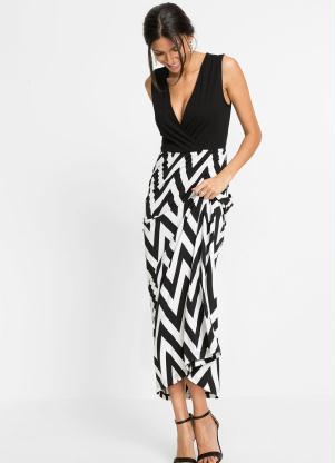 Vestido Longo Chevron (Branco/Preto)